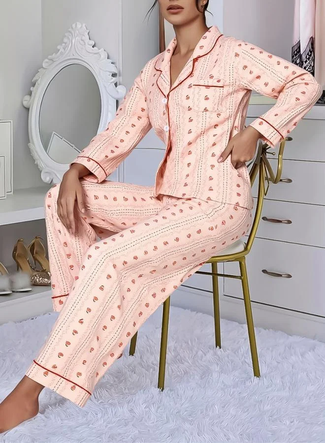 تايك تو طقم قميص وبنطال بيجاما بطبعة زهور ومقلم للنساء